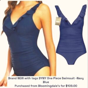 NWT DKNY Ruffle Plunge Underwire Tummy Control One-Piece Swimsuit 🩱🆕